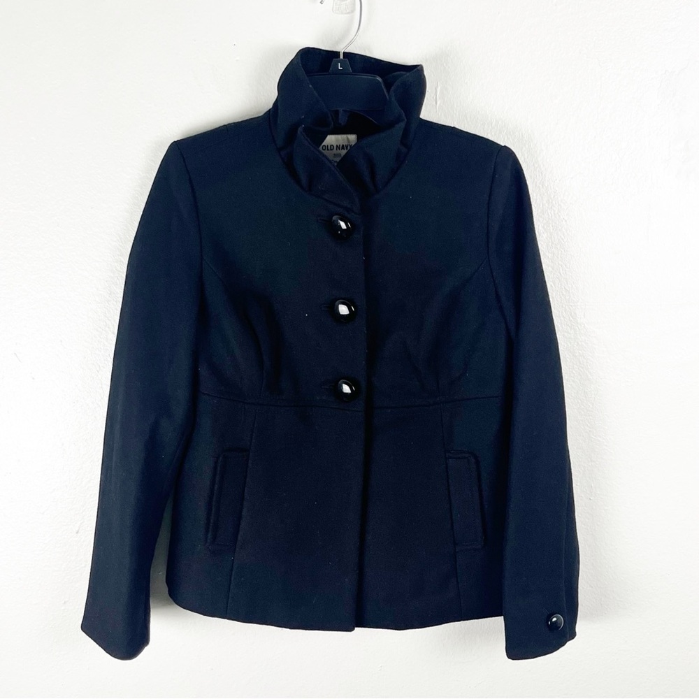 OLD NAVY Classic Black Wool Blend Lined Button Front Long Sleeves Pea Coat Small